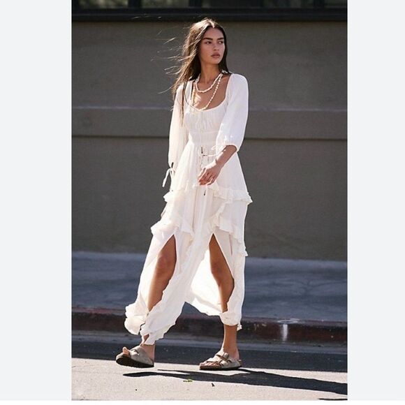 NEW Free People In Your Dreams Maxi Dress Flowy Babydoll White Cotton Size S - Picture 2 of 14